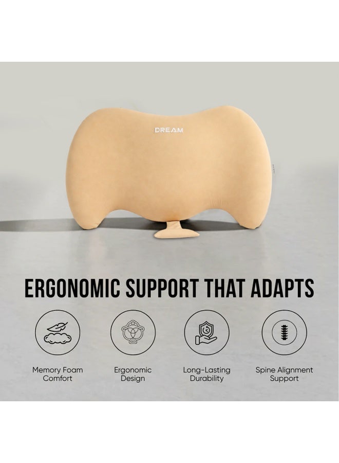 SPIDER Ergonomic Memory Foam Lumbar Back Support Cushion for Car Seat & Office Chair, Orthopedic Lower Back Pillow for Posture Correction, Spine Alignment & Back Pain Relief, High Density Foam, Compact 43x12cm Support Cushion Beige - Image 3